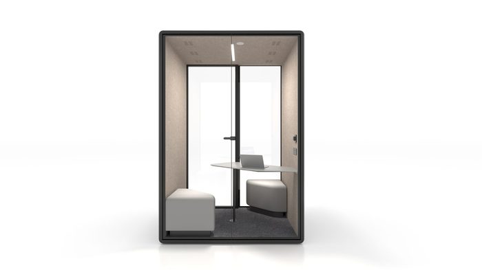Fortress M lounge pod in black with tan interior — rear view
