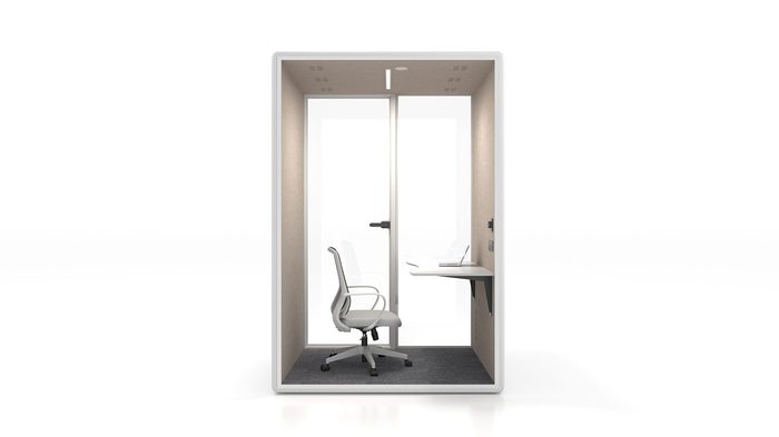 Fortress M work pod in white with grey interior — rear view