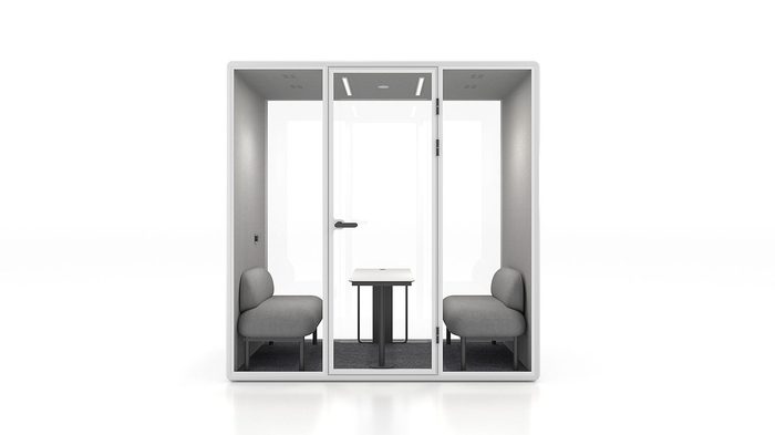 Fortress ML collaboration pod in white with tan interior — front view