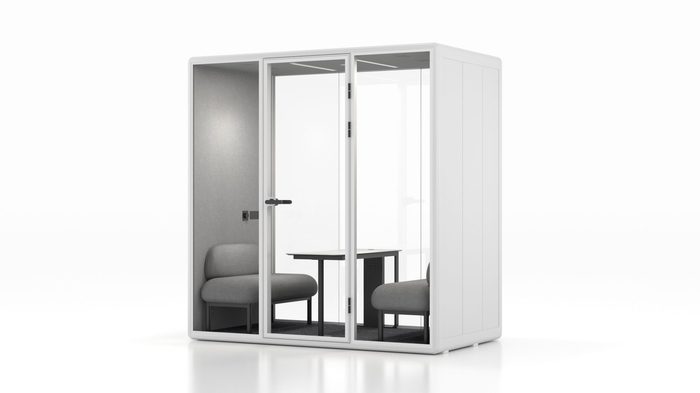 Fortress ML collaboration pod in white with tan interior — right side view